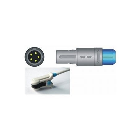 Czujnik SPO2 wielokrotnego użytku - klips na ucho, dla dorosłych i dzieci, typu Redel 5 pin, długość 3 m.