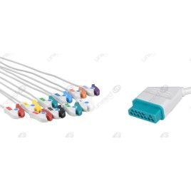 Wielorazowy kabel EKG - kompletny, do kardiomonitorów Nihon Kohden, 10 odprowadzeń, klamra