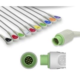 Reusable One Piece ECG Cable, Type Mindray, 10 Leads, 12 Pin Plug, Snap