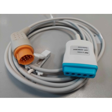 Wielorazowy kabel EKG - główny, 5 odpr, wtyk 12 pin, z rezystorem, typu Emtel FX 3000.