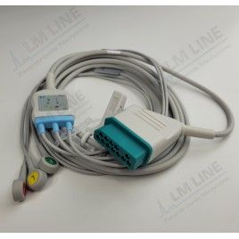 Wielorazowy kabel EKG - kompletny, 3 odprowadzeniowy, wtyk 12 pin, typu Nihon Kohden, zatrzask.
