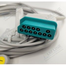 Wielorazowy kabel EKG - kompletny, 3 odprowadzeniowy, wtyk 12 pin, typu Nihon Kohden, zatrzask.