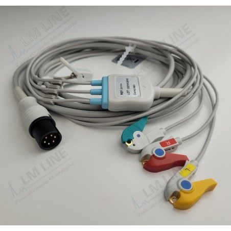 Wielorazowy kabel EKG - kompletny, 3 odprowadzeniowy, wtyk 6 pin, typu MEK, klamra.