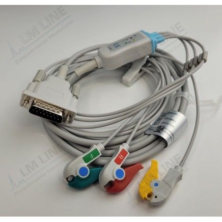 Wielorazowy kabel EKG - kompletny, 3 odprowadzeniowy, wtyk 15 pin, wkręcany, typu IGEL, klamra