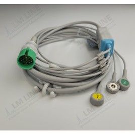 Wielorazowy kabel EKG - kompletny, 3 odprowadzeniowy, wtyk 17 pin, typu Spacelabs, zatrzask.
