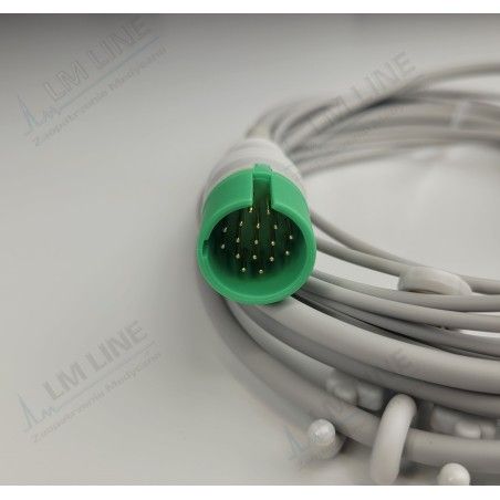Wielorazowy kabel EKG - kompletny, 3 odprowadzeniowy, wtyk 17 pin, typu Spacelabs, zatrzask.