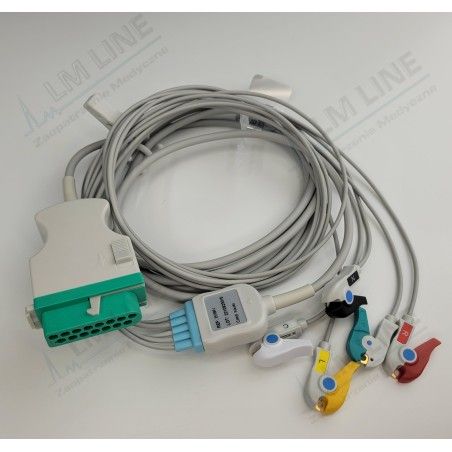 Wielorazowy kabel EKG - kompletny, 5 odprowadzeniowy, wtyk 12 pin, typu Fukuda Denshi, klamra.