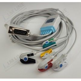 Wielorazowy kabel EKG - kompletny, 5 odprowadzeniowy, wtyk 15 pin, wkręcany, typu IGEL, klamra