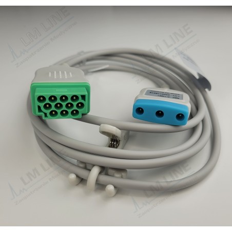 Wielorazowy kabel EKG - główny, 3 odpr, wtyk 11 pin, typu GE Marquette.