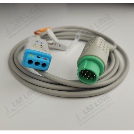 Wielorazowy kabel EKG - główny, 3 odpr, wtyk 12 pin, typu Kontron.