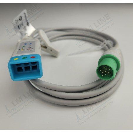Reusable ECG Trunk Cable, Type GE Hellige, 3 Leads, 10 Pin Plug