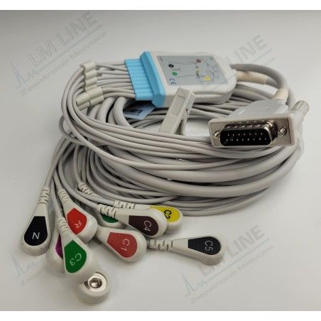 Wielorazowy kabel EKG - kompletny, 10 odprowadzeń, wtyk 15 pin, typu Philips/HP, zatrzask .
