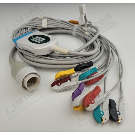 One Piece Reusable ECG Cable, 10 Leads, 16 PIN, type Kenz, Grabber
