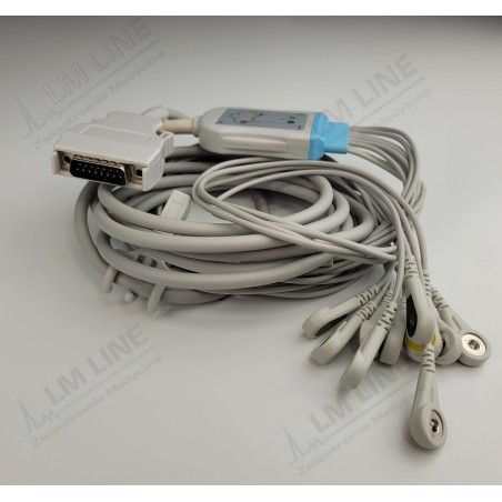 Wielorazowy kabel EKG - kompletny, 10 odprowadzeń, wtyk 15 pin, typu Mortara, zatrzask .