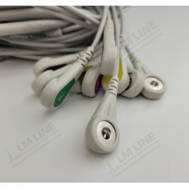 Wielorazowy kabel EKG - kompletny, 10 odprowadzeń, wtyk 15 pin, typu Mortara, zatrzask .