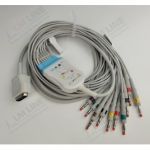 Wielorazowy kabel EKG - kompletny, 10 odprowadzeń, wtyk 15 pin, typu Nihon Kohden, banan 4 mm .