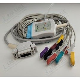 One Piece Reusable ECG Cable, 10 Leads, 15 PIN, type Hellige, Grabber, with a resistor
