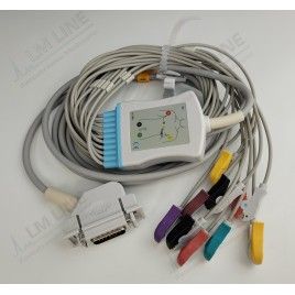 One Piece Reusable ECG Cable, 10 Leads, 15 PIN, type Hellige, Grabber, with a resistor