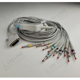 Reusable EKG Cable, One Piece, Philips Pagewriter TC20, Type, 10 leads, 15 pin, Banana, with Resistance,