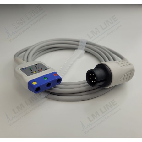 Reusable ECG Trunk Cable, to IVY Biomedical, 3 Leads Type Din, 6 Pin Plug