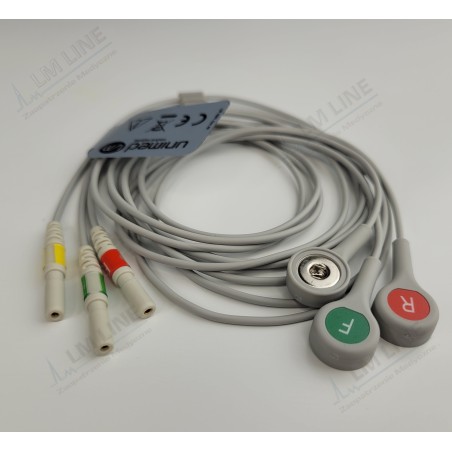 Din Compatible Reusable ECG Lead Wire - IEC 3 lead snap 0,9m