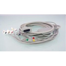 Reusable EKG Cable, One Piece, Schiller/Aspen Type, 10 leads, 15 pin, Snap