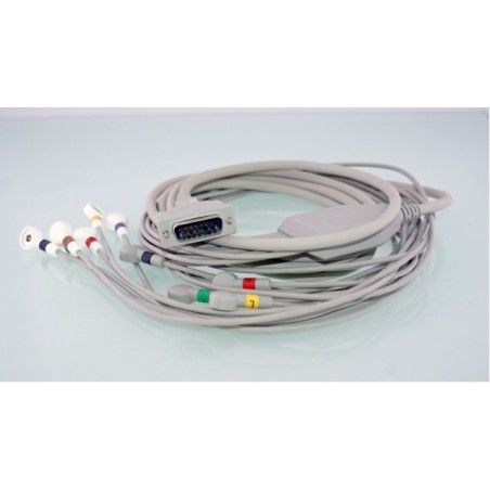 Reusable EKG Cable, One Piece, Schiller/Aspen Type, 10 leads, 15 pin, Snap