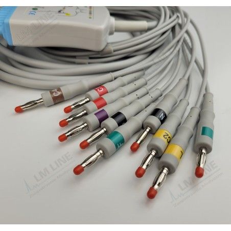 Reusable EKG Cable, One Piece, Philips Pagewriter TC10, Type, 10 leads, 15 pin, Banana, with Resistance,