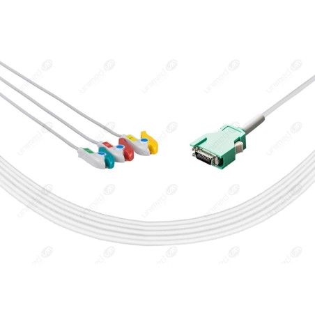 Reusable One Piece ECG Cable, Type Nihon Kohden, 3 Leads, 20 Pin Plug, Grabber