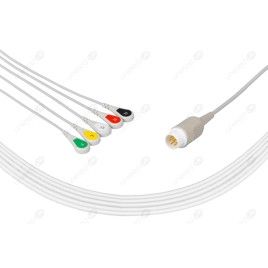 Wielorazowy kabel EKG - kompletny, 5 odprowadzeniowy, wtyk 8 pin, typu Philips/HP, zatrzask.