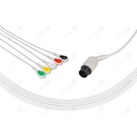 Wielorazowy kabel EKG - kompletny, 5 odprowadzeniowy, wtyk 8 pin, typu Nihon Kohden, zatrzask .