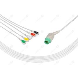 Wielorazowy kabel EKG - kompletny, 5 odprowadzeniowy, wtyk 12 pin, typu BCI/Biolight, zatrzask .