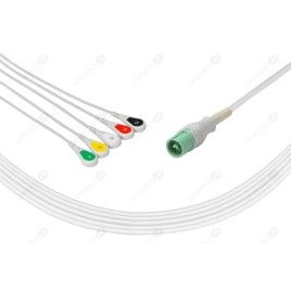 Wielorazowy kabel EKG - kompletny, 5 odprowadzeniowy, wtyk 12 pin, typu Fukuda Danshi, zatrzask.
