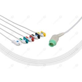 Wielorazowy kabel EKG - kompletny, 5 odprowadzeniowy, wtyk 12 pin, typu Fukuda Danshi, klamra.
