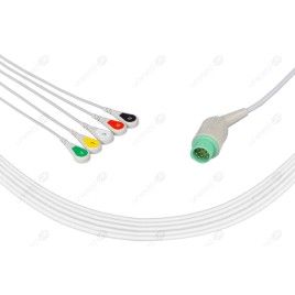 Wielorazowy kabel EKG - kompletny, 5 odprowadzeniowy, wtyk 12 pin, typu Fukuda Danshi, zatrzask.