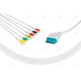 Wielorazowy kabel EKG - kompletny, 5 odprowadzeniowy, wtyk 12 pin, typu Nihon Kohden, zatrzask .