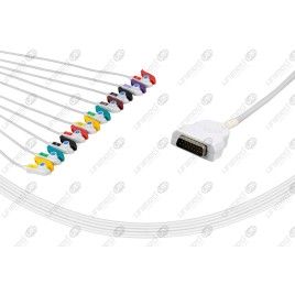Wielorazowy kabel EKG - kompletny, 10 odprowadzeń, wtyk 15 pin, typu GE-Marquette, klamra , z rezystorem.