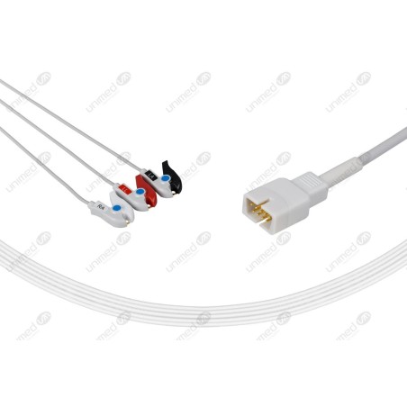 Wielorazowy kabel EKG - kompletny, 3 odprowadzeniowy, wtyk 9 pin, typu MEK, klamra.