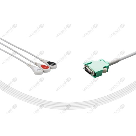 Wielorazowy kabel EKG - kompletny, 3 odprowadzeniowy, wtyk 20 pin, typu Nihon Kohden, zatrzask.