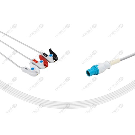 Wielorazowy kabel EKG - kompletny, 3 odprowadzeniowy, wtyk 7 pin, typu Siemens, klamra.
