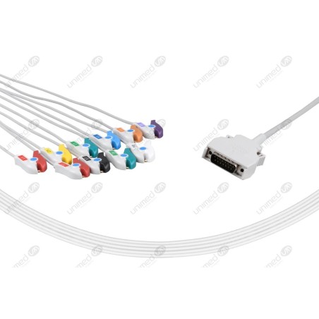 Wielorazowy kabel EKG - kompletny, 10 odprowadzeń, wtyk 15 pin, typu Mortara, klamra .