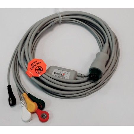 Wielorazowy kompletny kabel EKG, 5 odprowadzeń, zatrzask, kolorystyka IEC, do kardiomonitorów BLT serii A/Q/V (wtyczka 12...