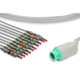 Wielorazowy kabel EKG - kompletny, 10 odprowadzeniowy, wtyk 12 pin, typu Mindray, banan.