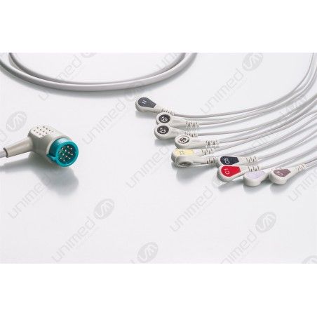 Reusable One Piece ECG Cable, Type Lifepak, 10 Leads, Snap, IEC