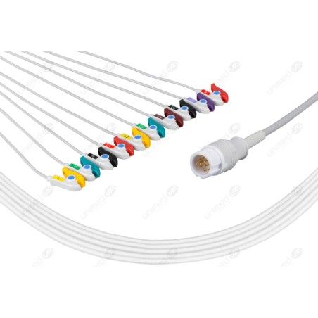 Wielorazowy kabel EKG - kompletny, 10 odprowadzeń, wtyk 12 pin, typu HP/Philips, klamra