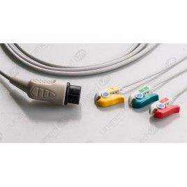 Wielorazowy kabel EKG - kompletny, 3 odprowadzeniowy, wtyk 8 pin, typu Nihon Kohden, klamra.