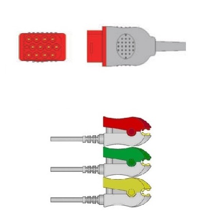 Wielorazowy kabel EKG - kompletny, 3 odprowadzeniowy, typu BIONET/ECONET, klamra.