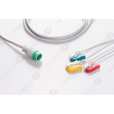 Wielorazowy kabel EKG - kompletny, 3 odprowadzeniowy, wtyk 12 pin, typu Mindray, klamra.