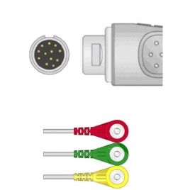 Reusable One Piece ECG Cable, Type Mindray, 3 Leads, 12 Pin Plug, Snap