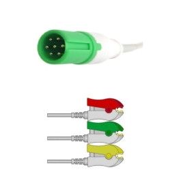 Wielorazowy kabel EKG - kompletny, 3 odprowadzeniowy, wtyk 7 pin, typu CONTEC CMS 8000, nowa wersja, klamra